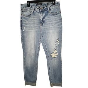 Judy Blue Boyfriend Fit Light Blue Acid Wash Distressed Women’s Jeans Sz 13/31